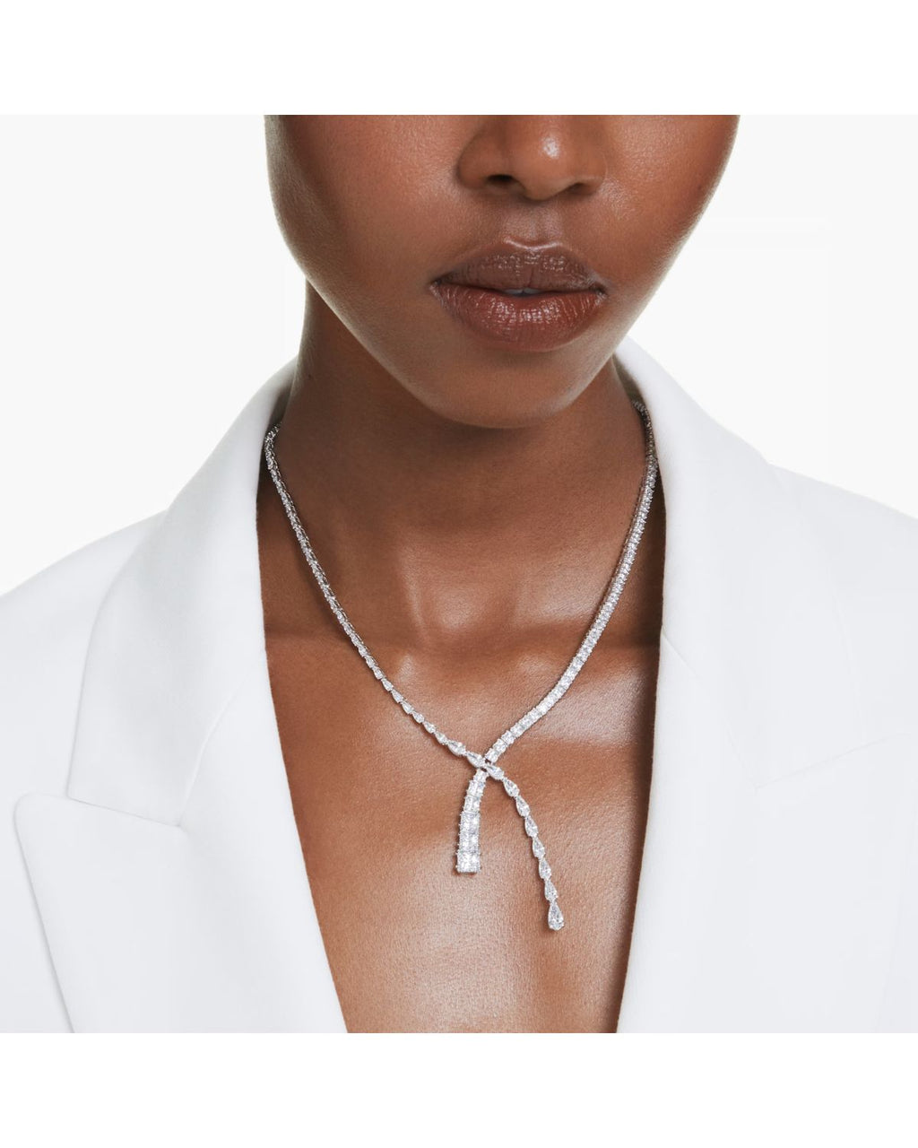 Matrix Y necklace Mixed cuts, White, Rhodium plated 5692533
