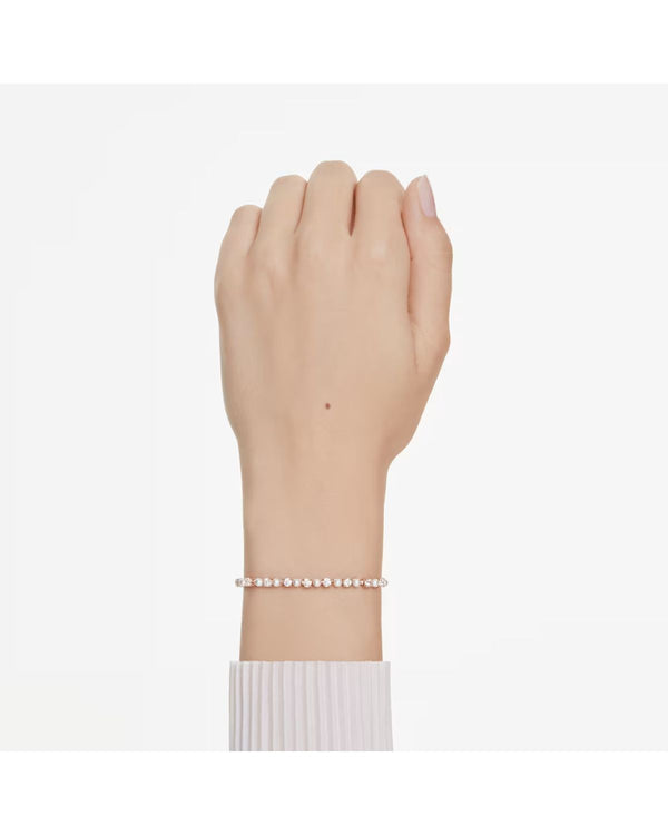 Matrix Tennis bracelet Crystal pearl, Round cuts, White, Rose gold-tone plated