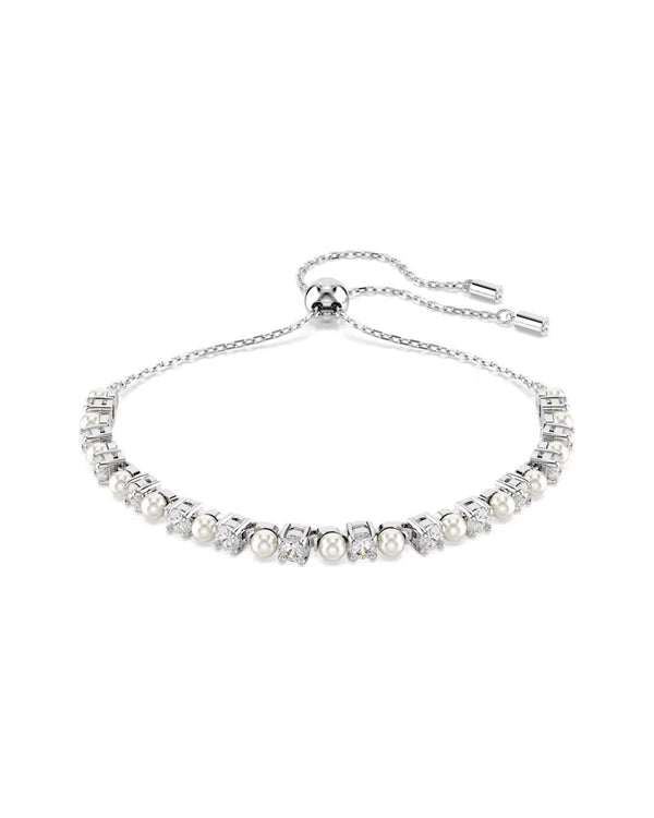 Matrix Tennis bracelet Crystal pearl, Round cut, White, Rhodium plated