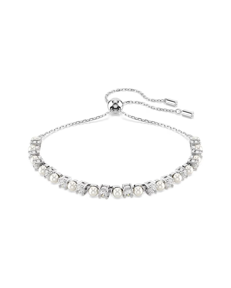 Matrix Tennis bracelet Crystal pearl, Round cut, White, Rhodium plated