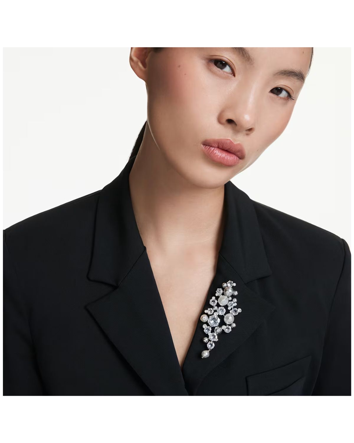 Constella brooch Crystal pearl, Round cut, White, Rhodium plated 5722516