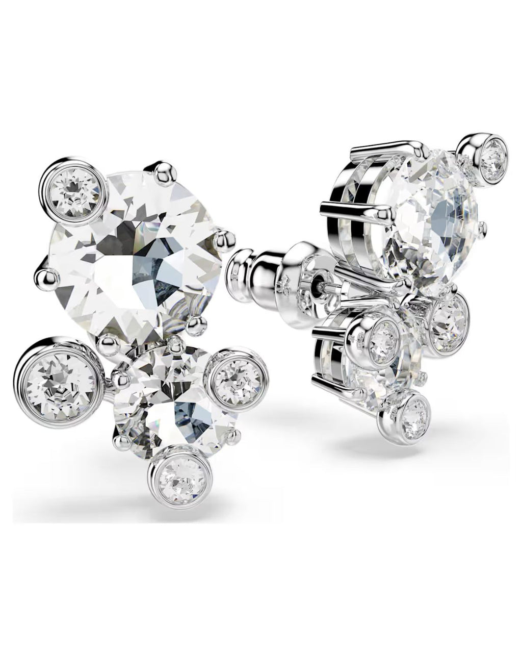 Constella stud earrings Round cut, White, Rhodium plated 5732253