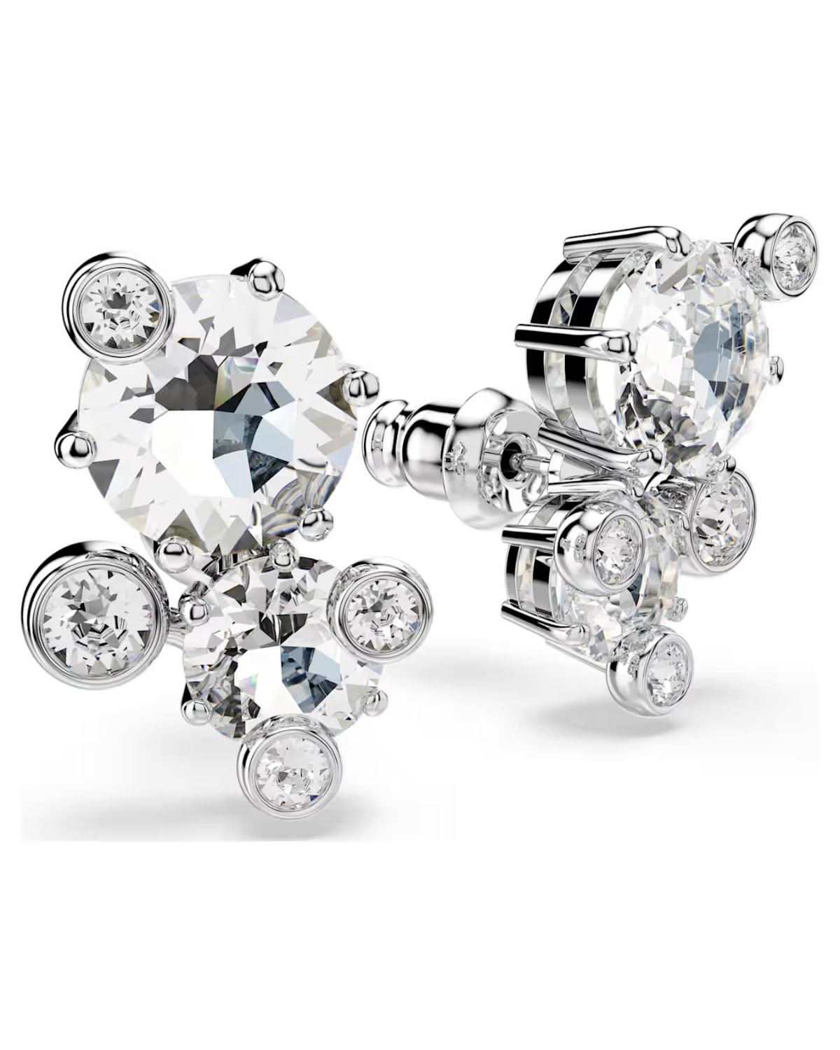 Constella stud earrings Round cut, White, Rhodium plated 5732253