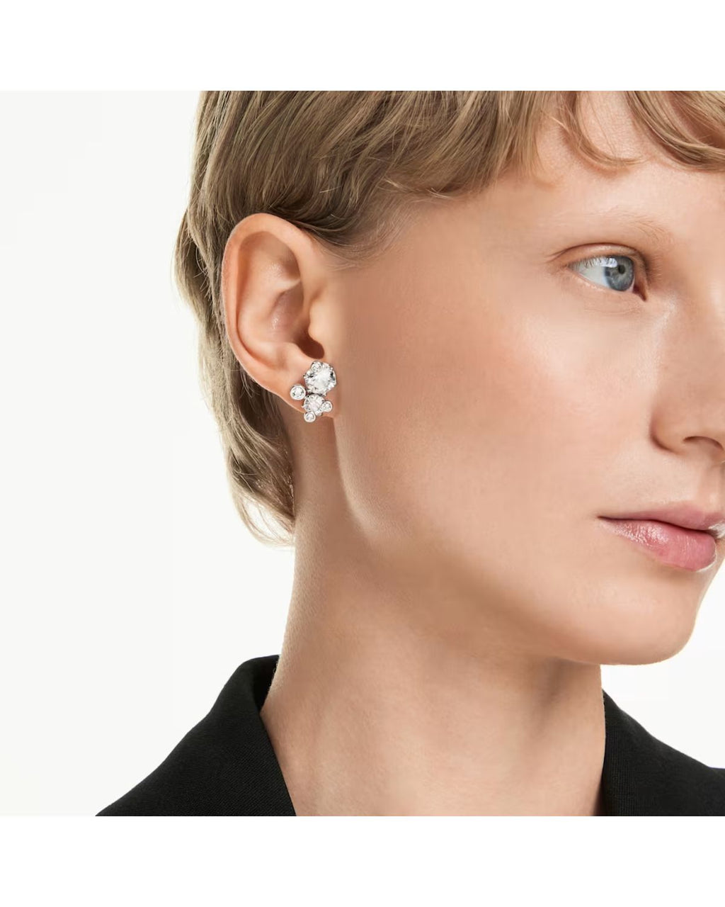 Constella stud earrings Round cut, White, Rhodium plated 5732253