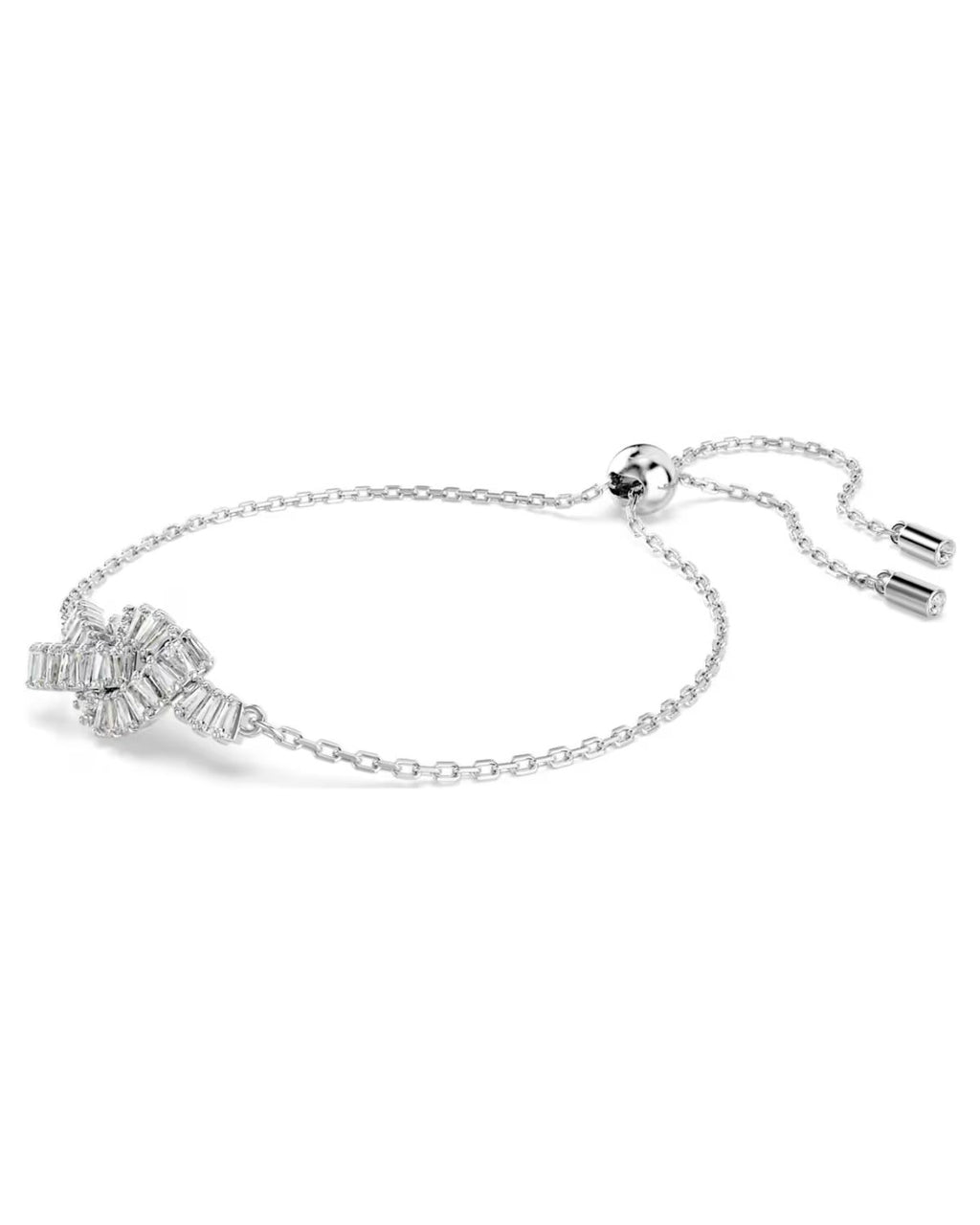 Matrix bracelet Baguette cut, Knot, White, Rhodium plated M 5731101