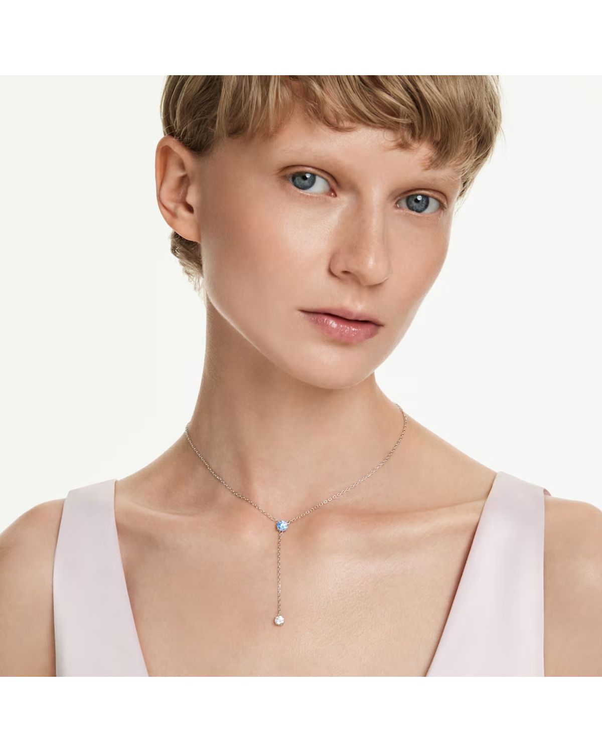 Stilla Attract Y necklace Round cut, Blue, Rhodium plated 5734249