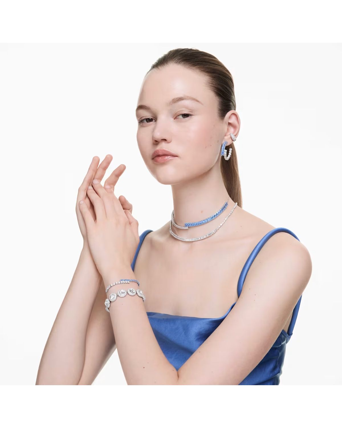 Matrix choker Mixed cuts, Blue, Rhodium plated 5722464