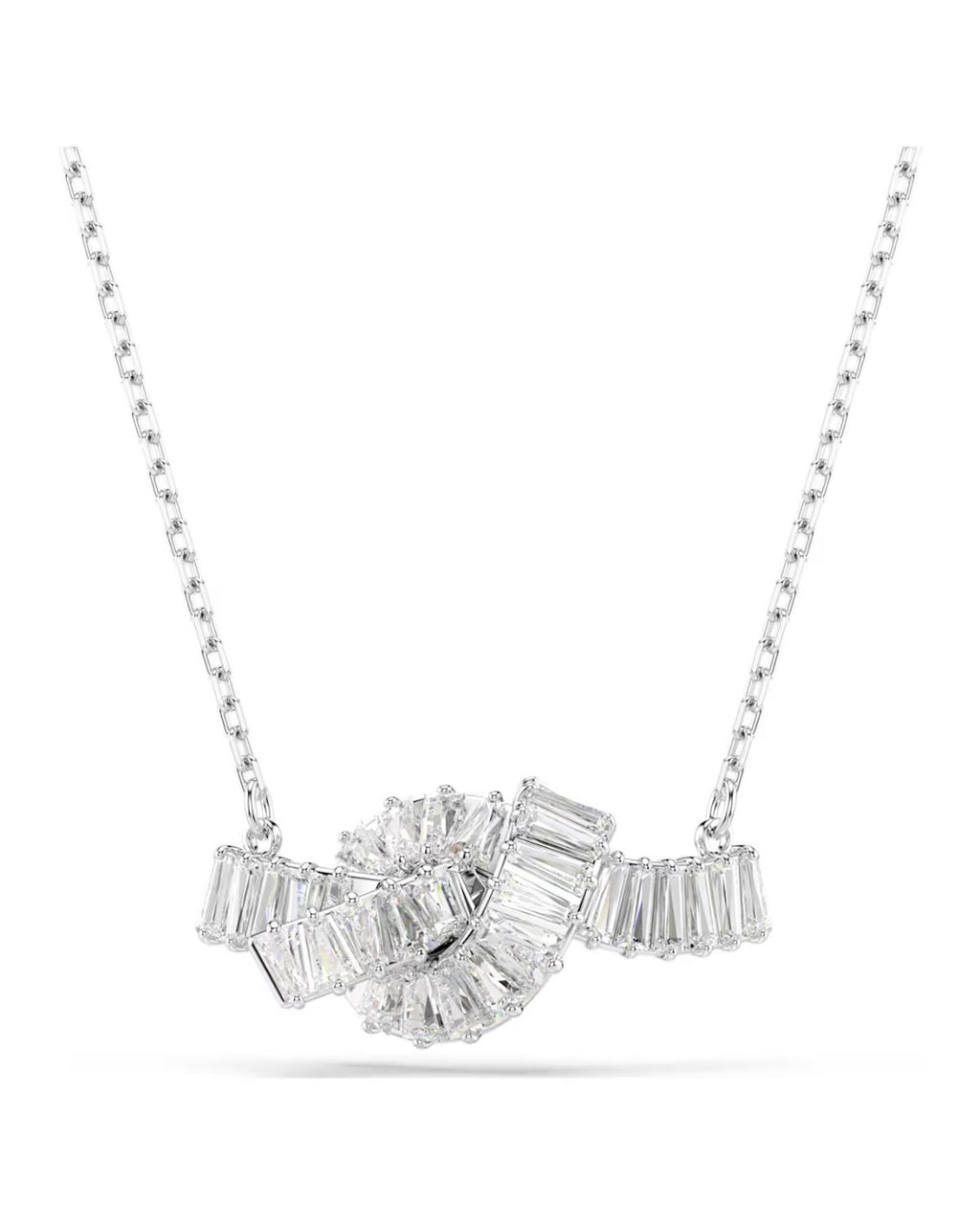Matrix pendant Baguette cut, Knot, White, Rhodium plated 5728553