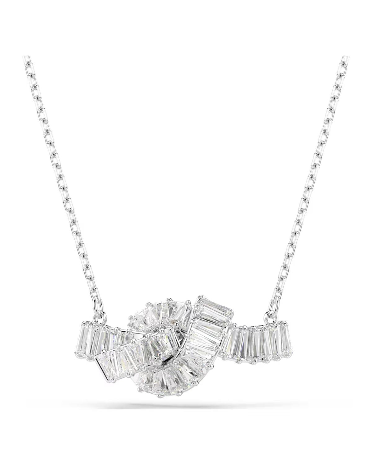 Matrix pendant Baguette cut, Knot, White, Rhodium plated 5728553