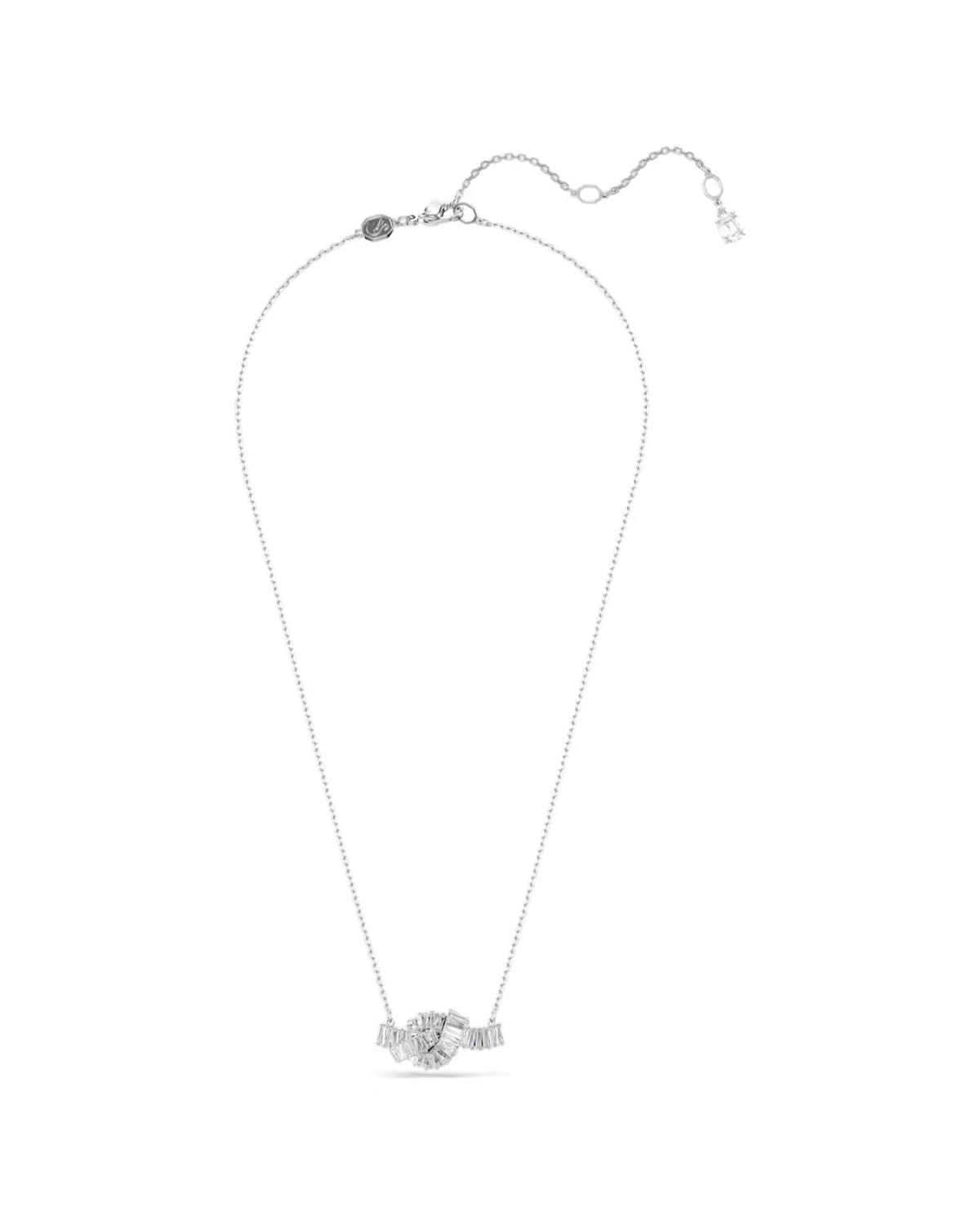 Matrix pendant Baguette cut, Knot, White, Rhodium plated 5728553