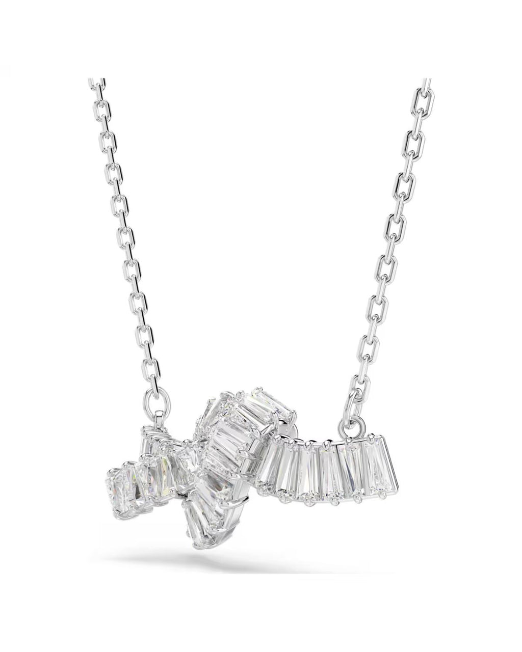 Matrix pendant Baguette cut, Knot, White, Rhodium plated 5728553