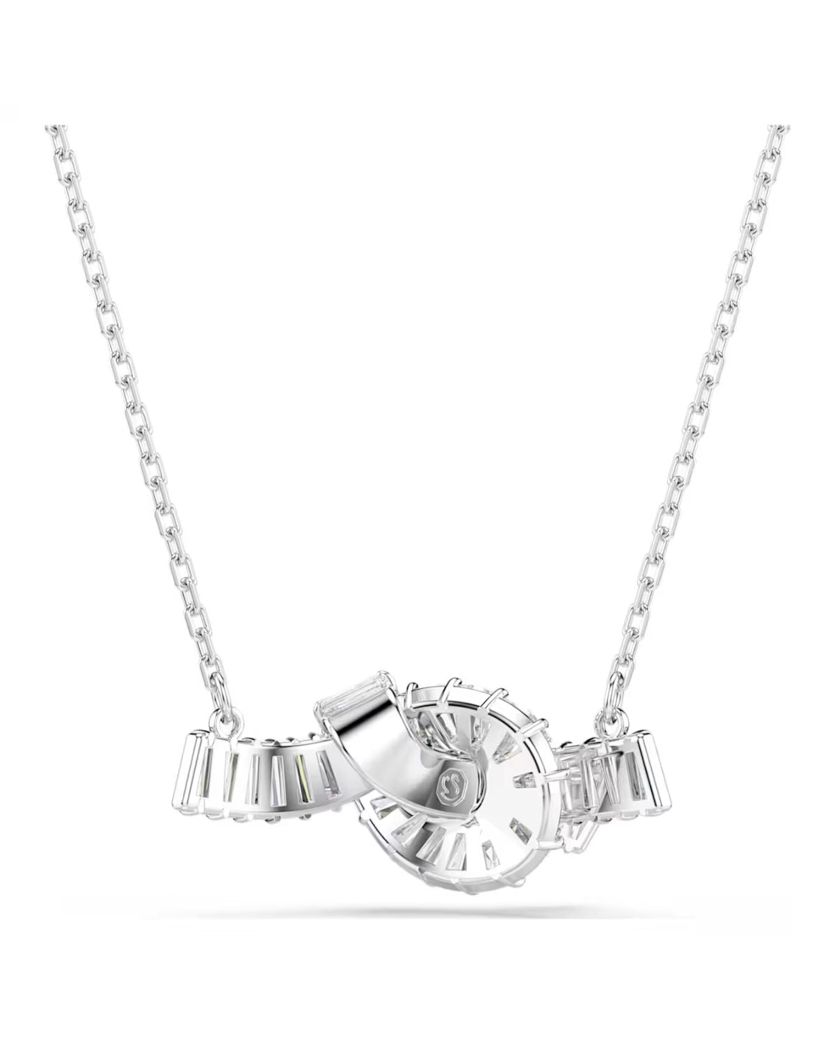 Matrix pendant Baguette cut, Knot, White, Rhodium plated 5728553