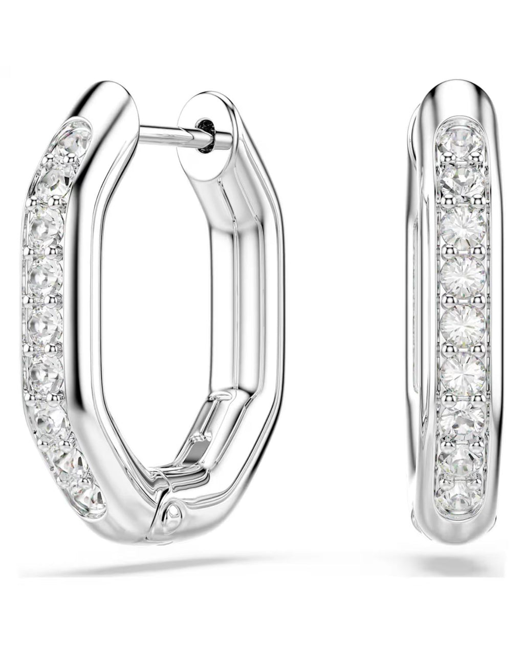 Dextera hoop earrings Octagon shape, Round cut, Small, White, Rhodium plated 5724585