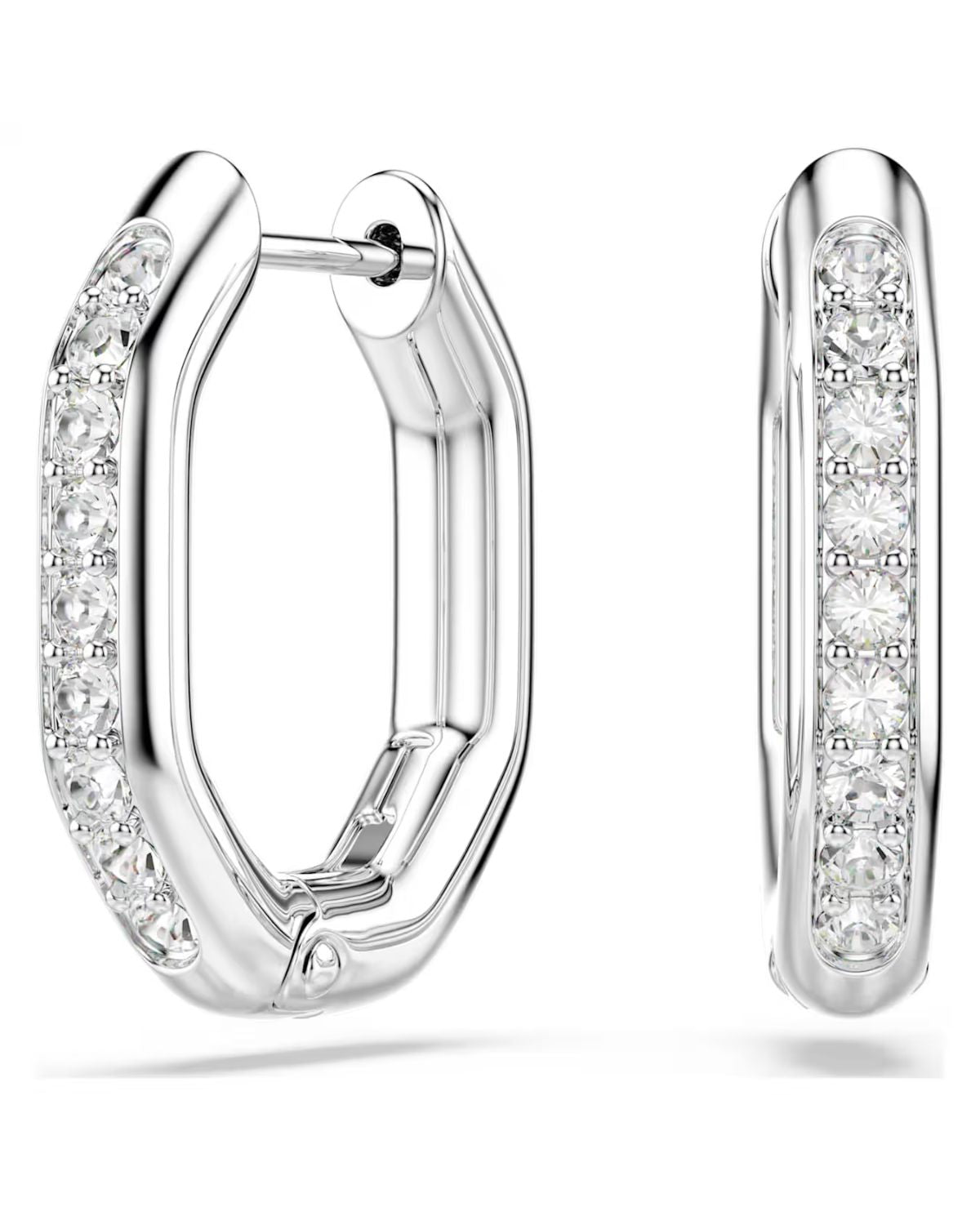 Dextera hoop earrings Octagon shape, Round cut, Small, White, Rhodium plated 5724585