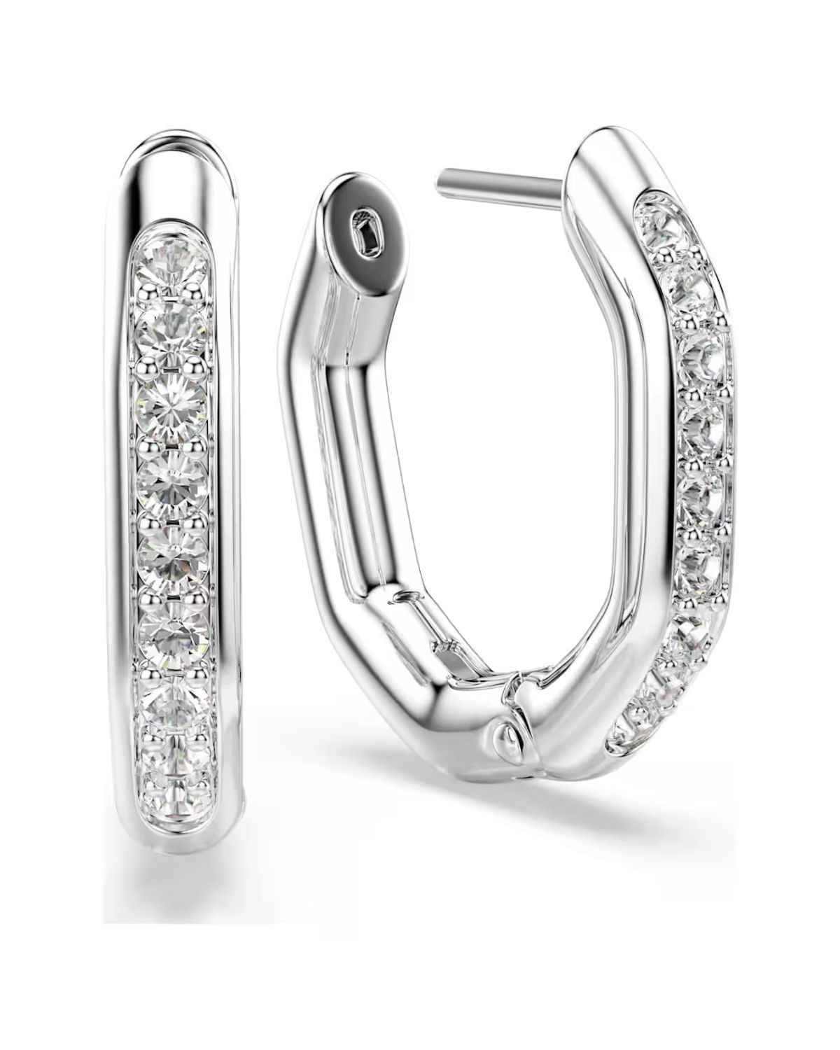 Dextera hoop earrings Octagon shape, Round cut, Small, White, Rhodium plated 5724585