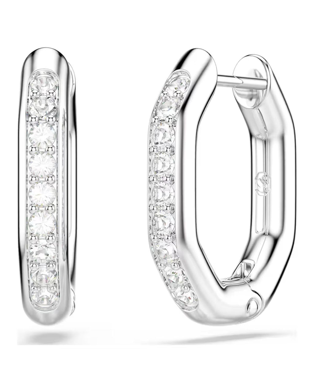 Dextera hoop earrings Octagon shape, Round cut, Small, White, Rhodium plated 5724585