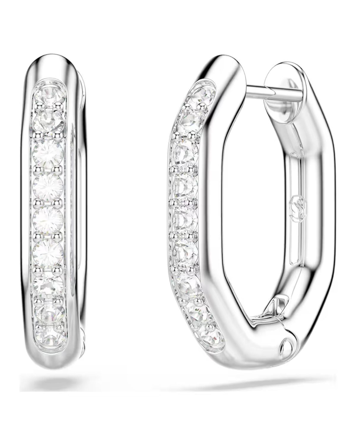 Dextera hoop earrings Octagon shape, Round cut, Small, White, Rhodium plated 5724585
