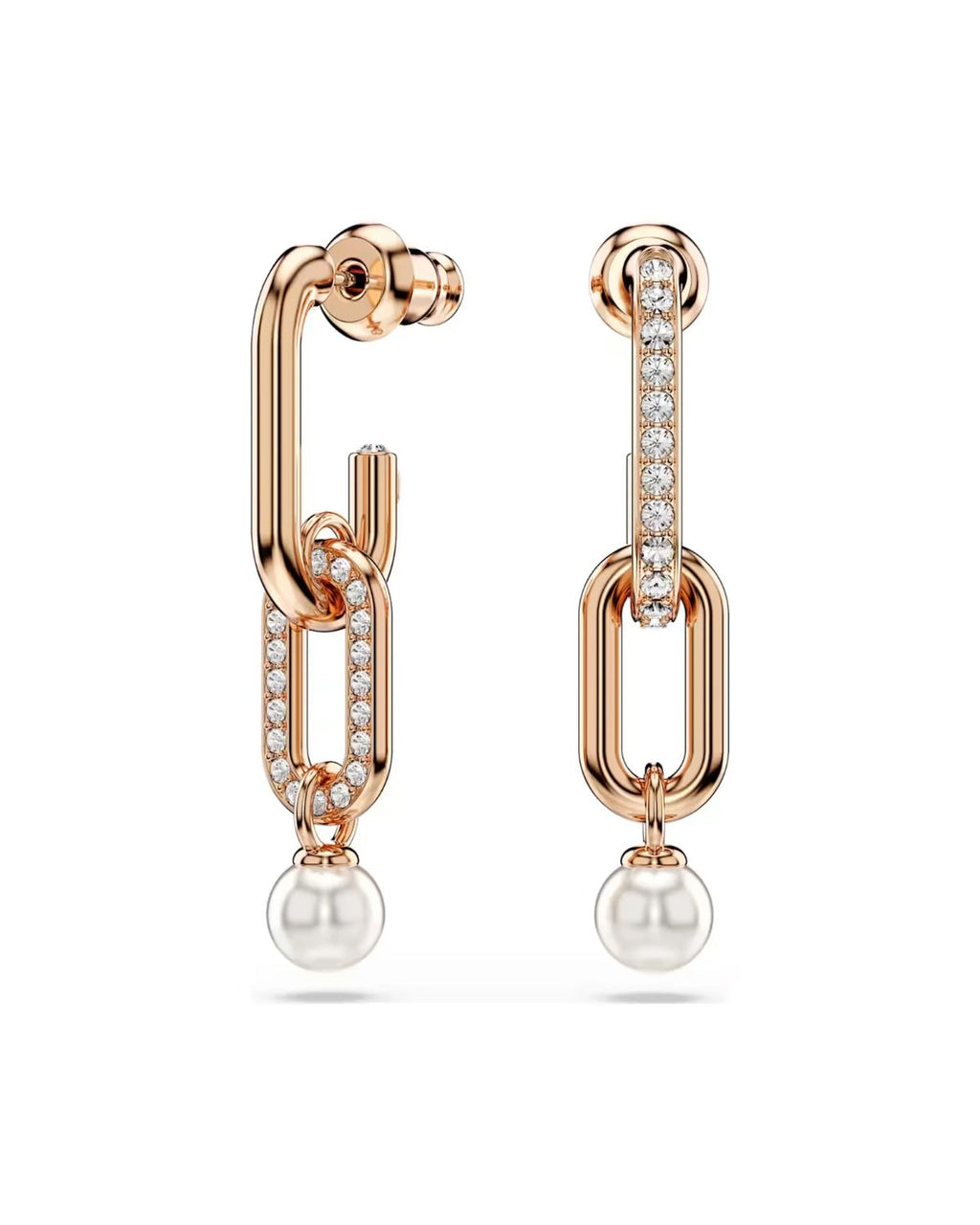 Constella drop earrings Crystal pearl, Round cut, White, 18k rose gold finish 5728585