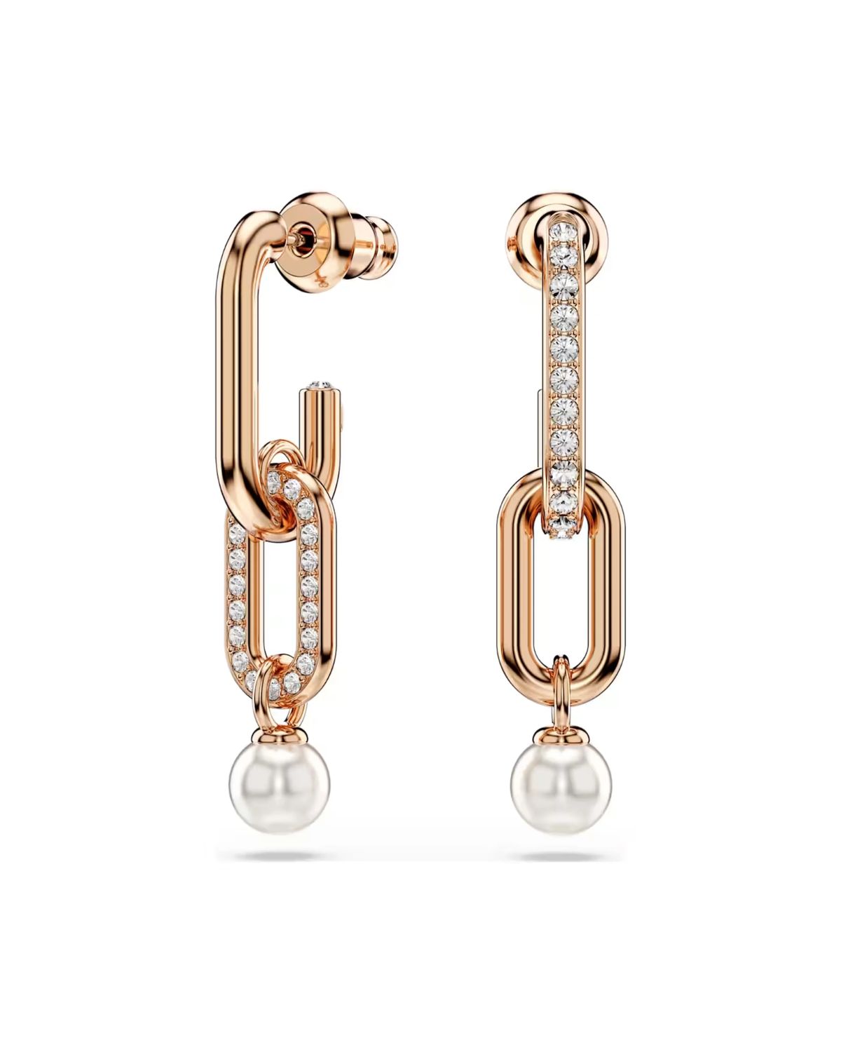 Constella drop earrings Crystal pearl, Round cut, White, 18k rose gold finish 5728585
