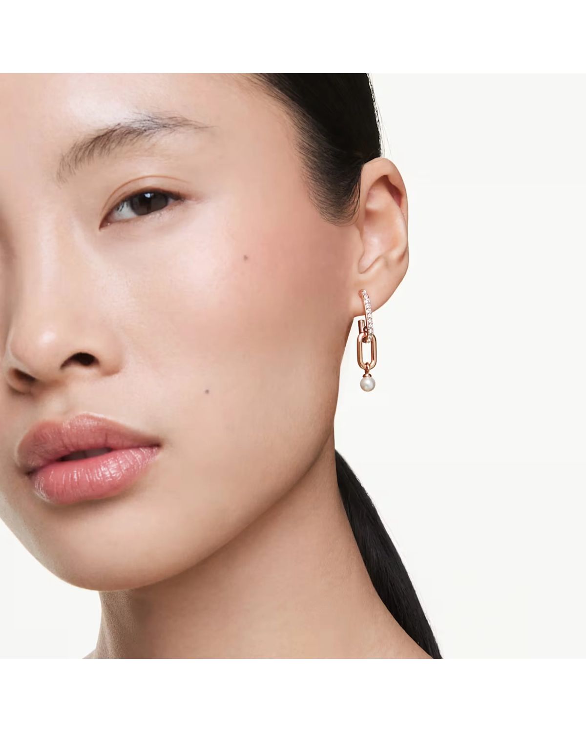 Constella drop earrings Crystal pearl, Round cut, White, 18k rose gold finish 5728585