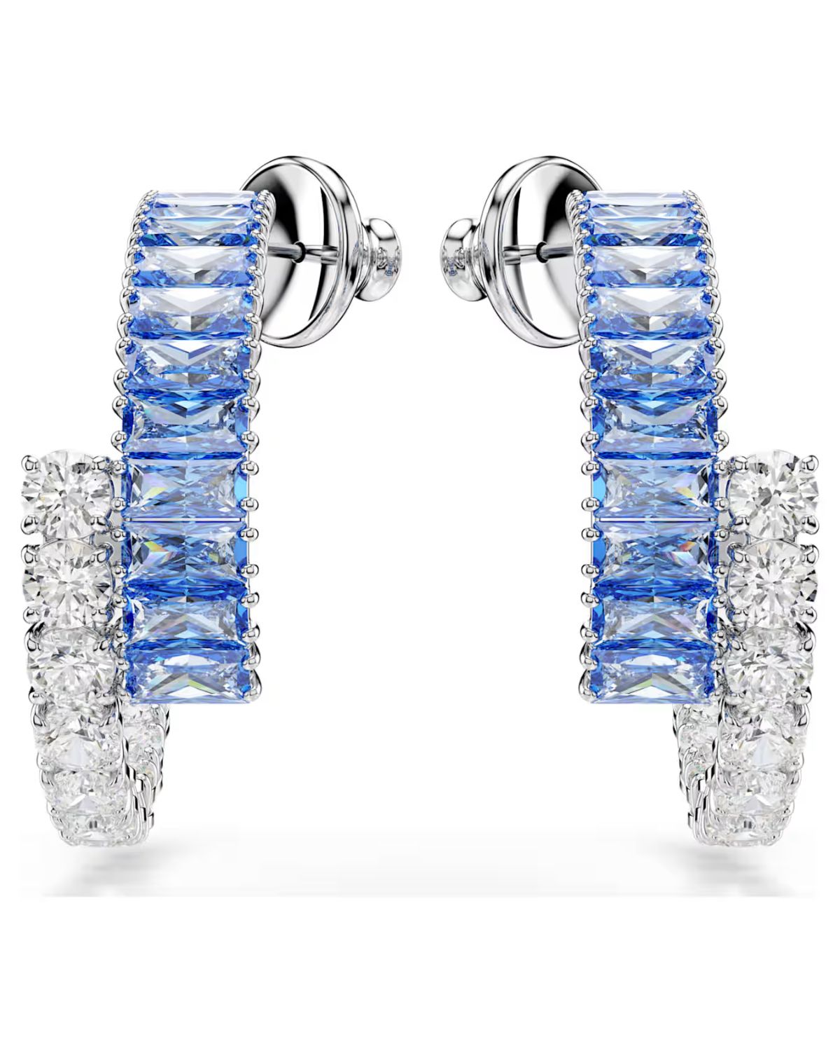 Matrix hoop earrings Mixed cuts, Blue, Rhodium plated 5722459