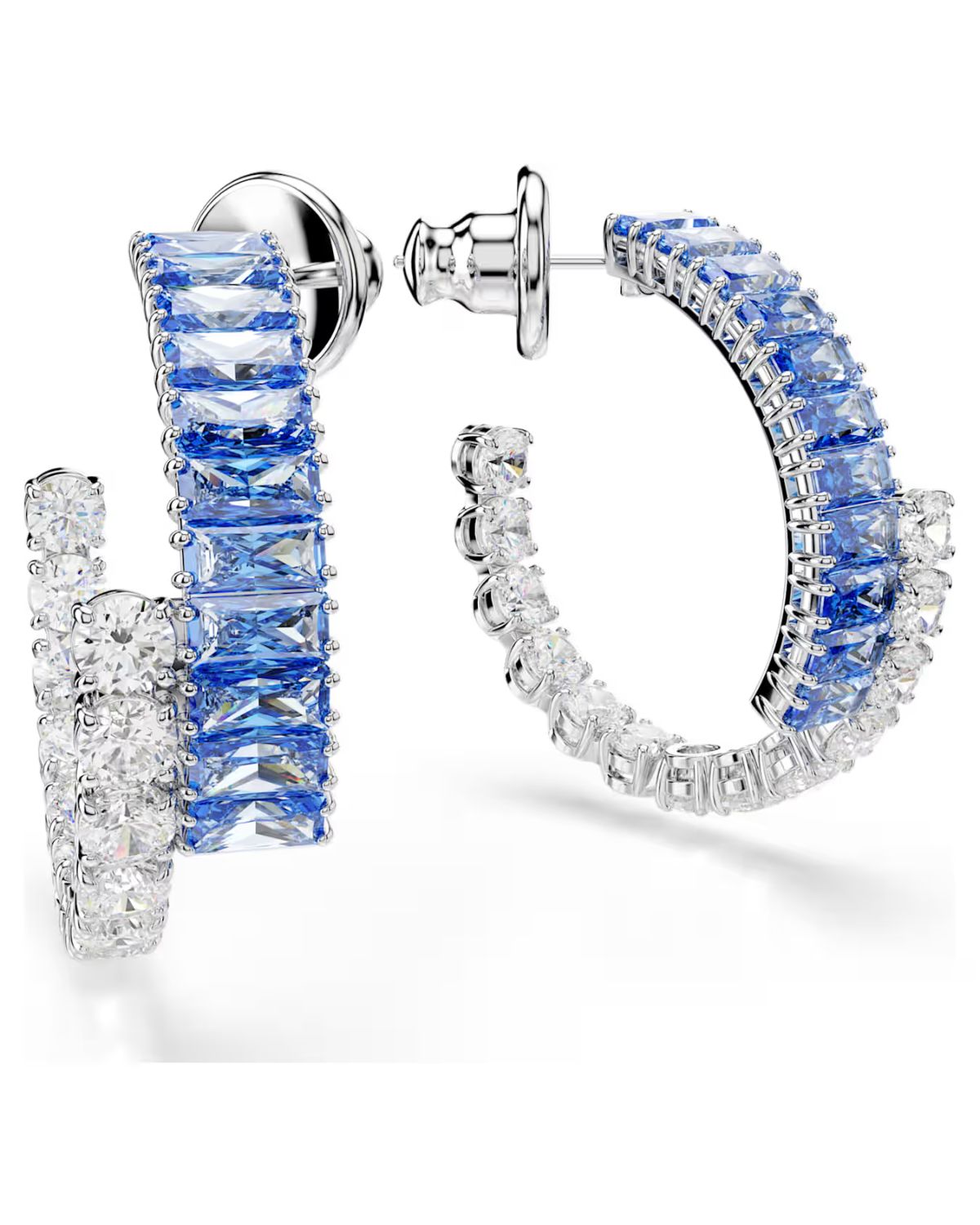 Matrix hoop earrings Mixed cuts, Blue, Rhodium plated 5722459