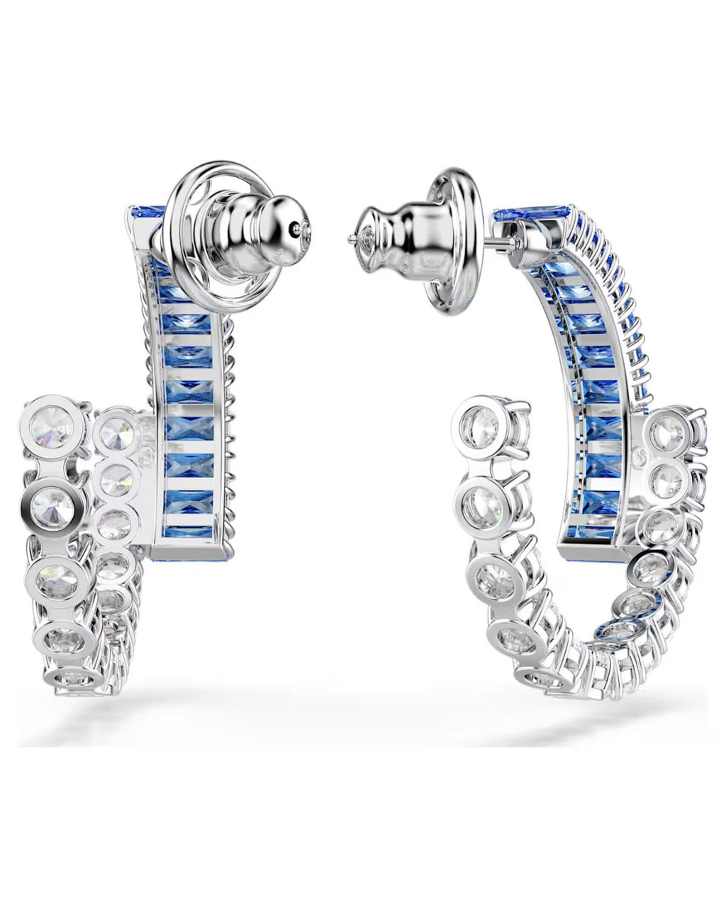 Matrix hoop earrings Mixed cuts, Blue, Rhodium plated 5722459