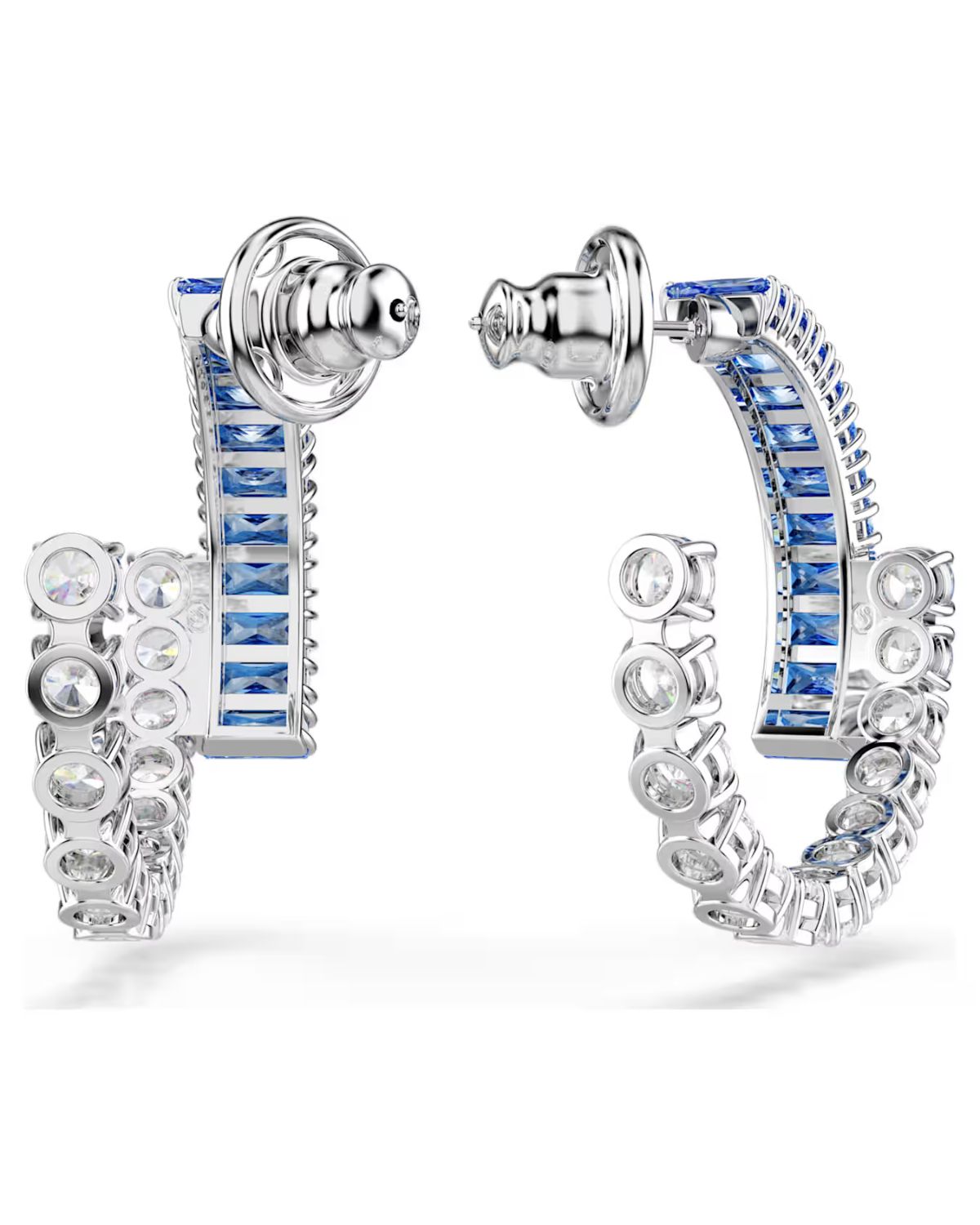 Matrix hoop earrings Mixed cuts, Blue, Rhodium plated 5722459