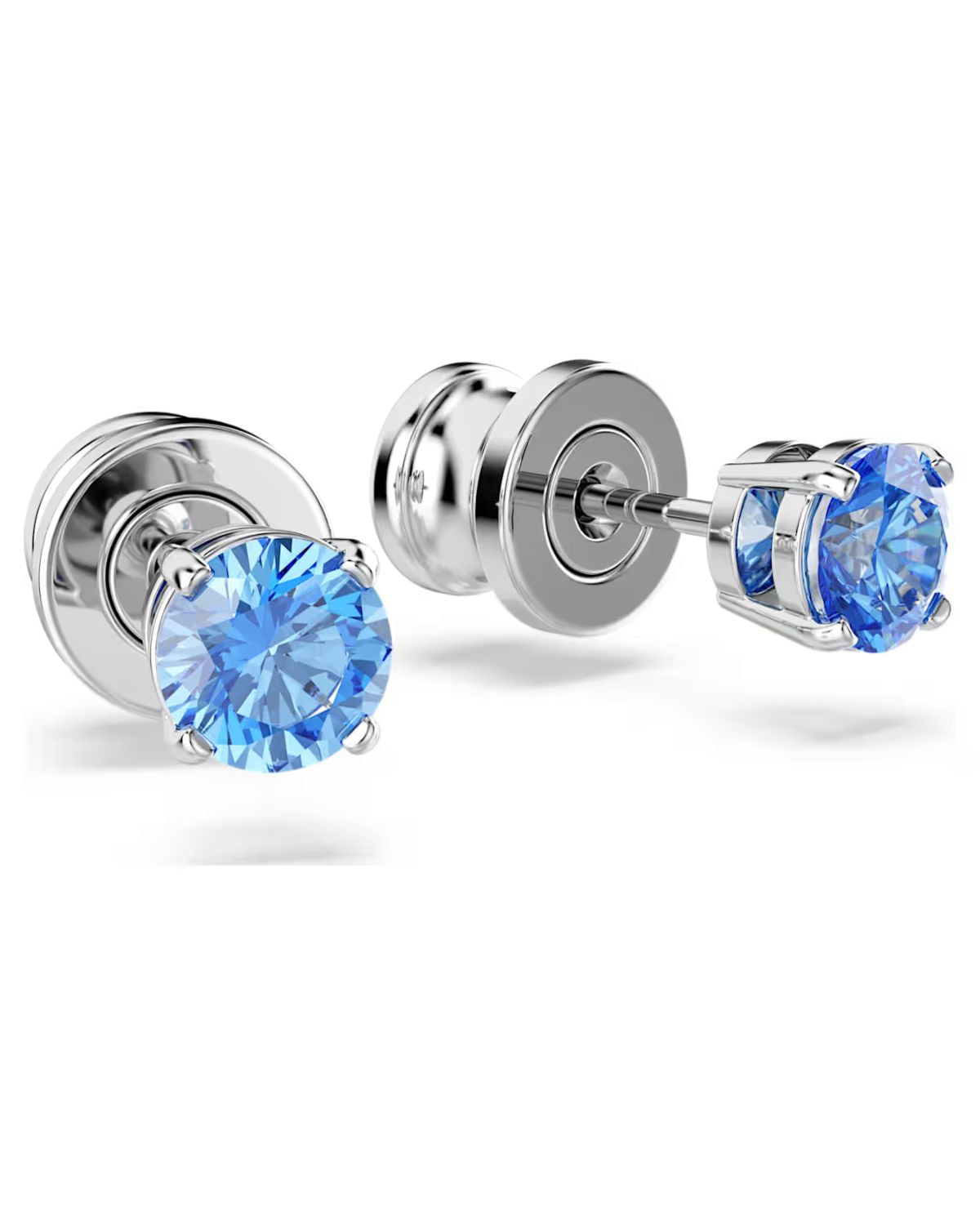 Stilla Attract stud earrings Round cut, Blue, Rhodium plated 5734250
