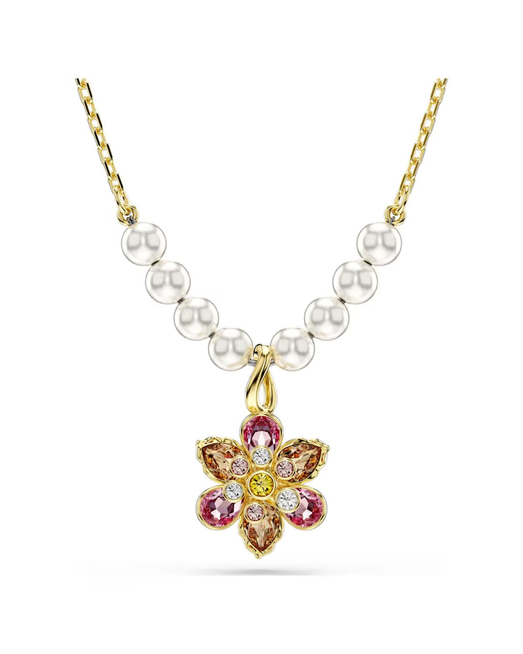 Idyllia pendant Crystal pearl, Mixed cuts, Flower, Multicoloured, 18k gold finish 5723140