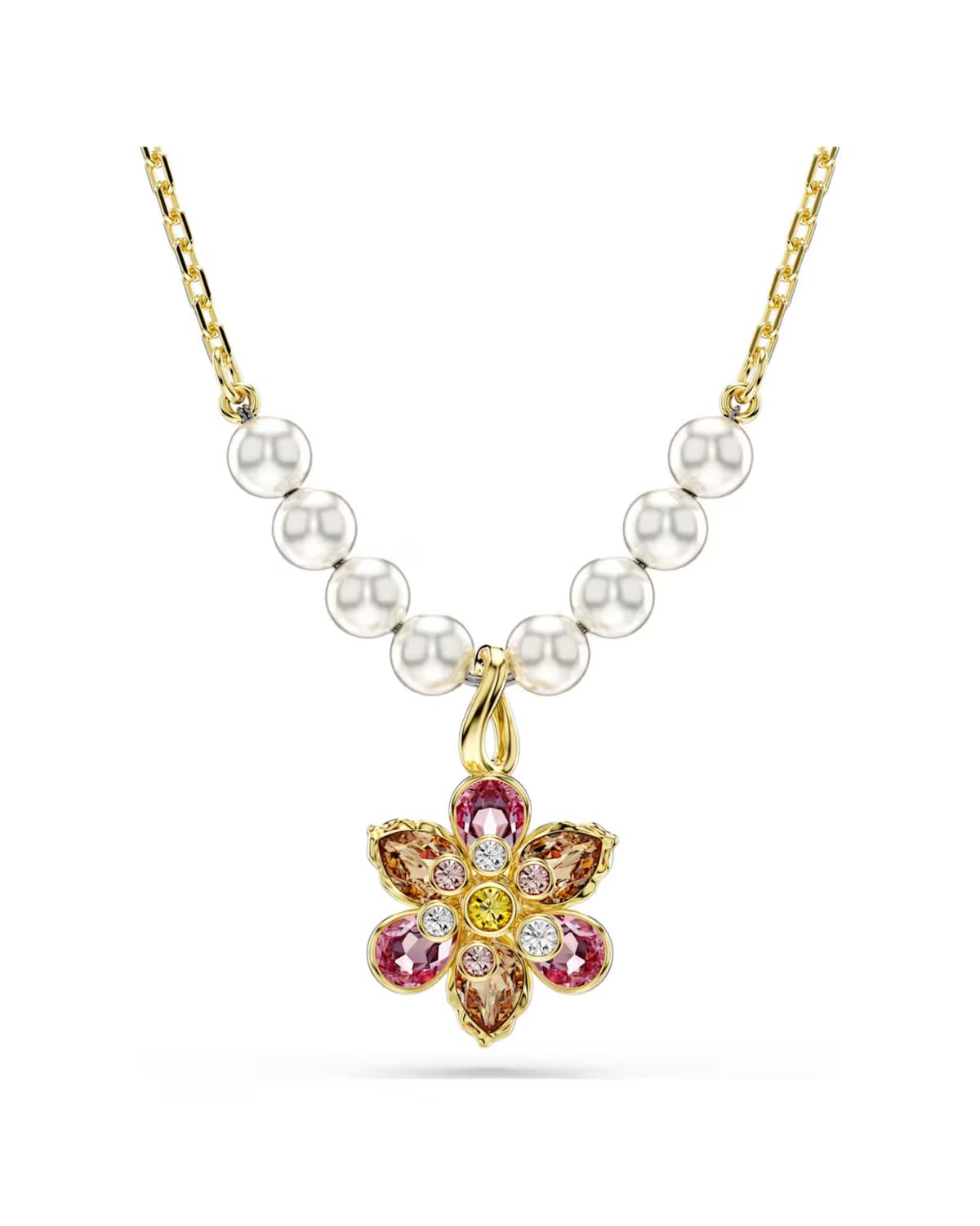 Idyllia pendant Crystal pearl, Mixed cuts, Flower, Multicoloured, 18k gold finish 5723140
