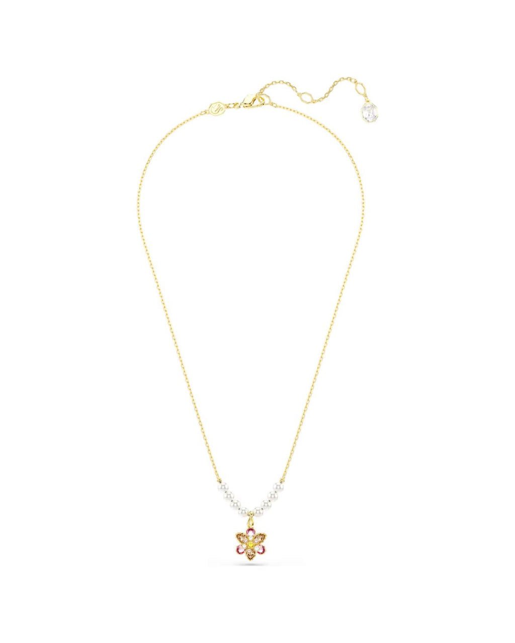 Idyllia pendant Crystal pearl, Mixed cuts, Flower, Multicoloured, 18k gold finish 5723140