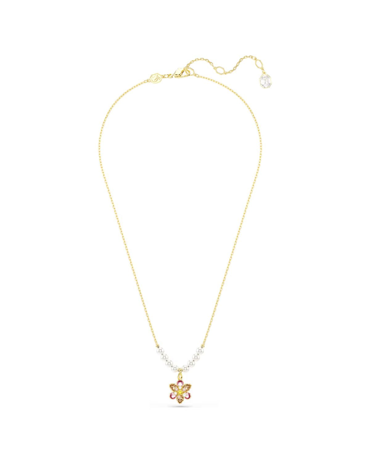 Idyllia pendant Crystal pearl, Mixed cuts, Flower, Multicoloured, 18k gold finish 5723140