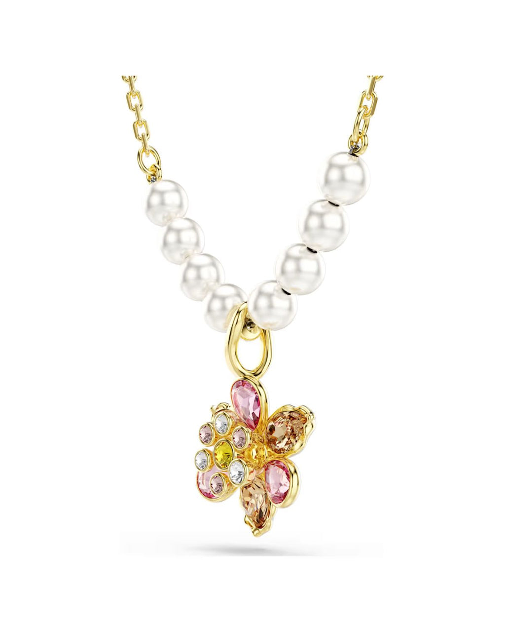 Idyllia pendant Crystal pearl, Mixed cuts, Flower, Multicoloured, 18k gold finish 5723140