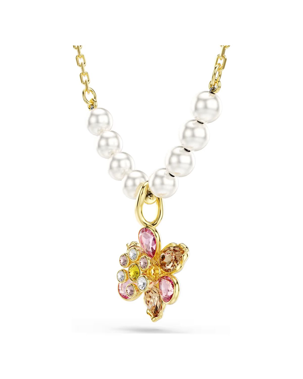 Idyllia pendant Crystal pearl, Mixed cuts, Flower, Multicoloured, 18k gold finish 5723140