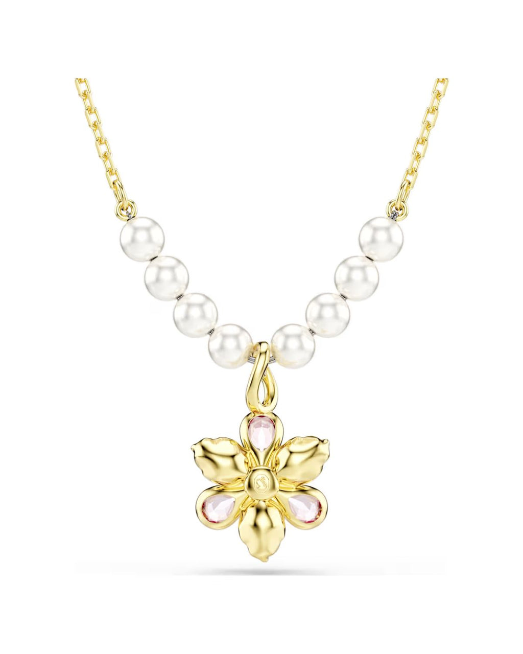 Idyllia pendant Crystal pearl, Mixed cuts, Flower, Multicoloured, 18k gold finish 5723140