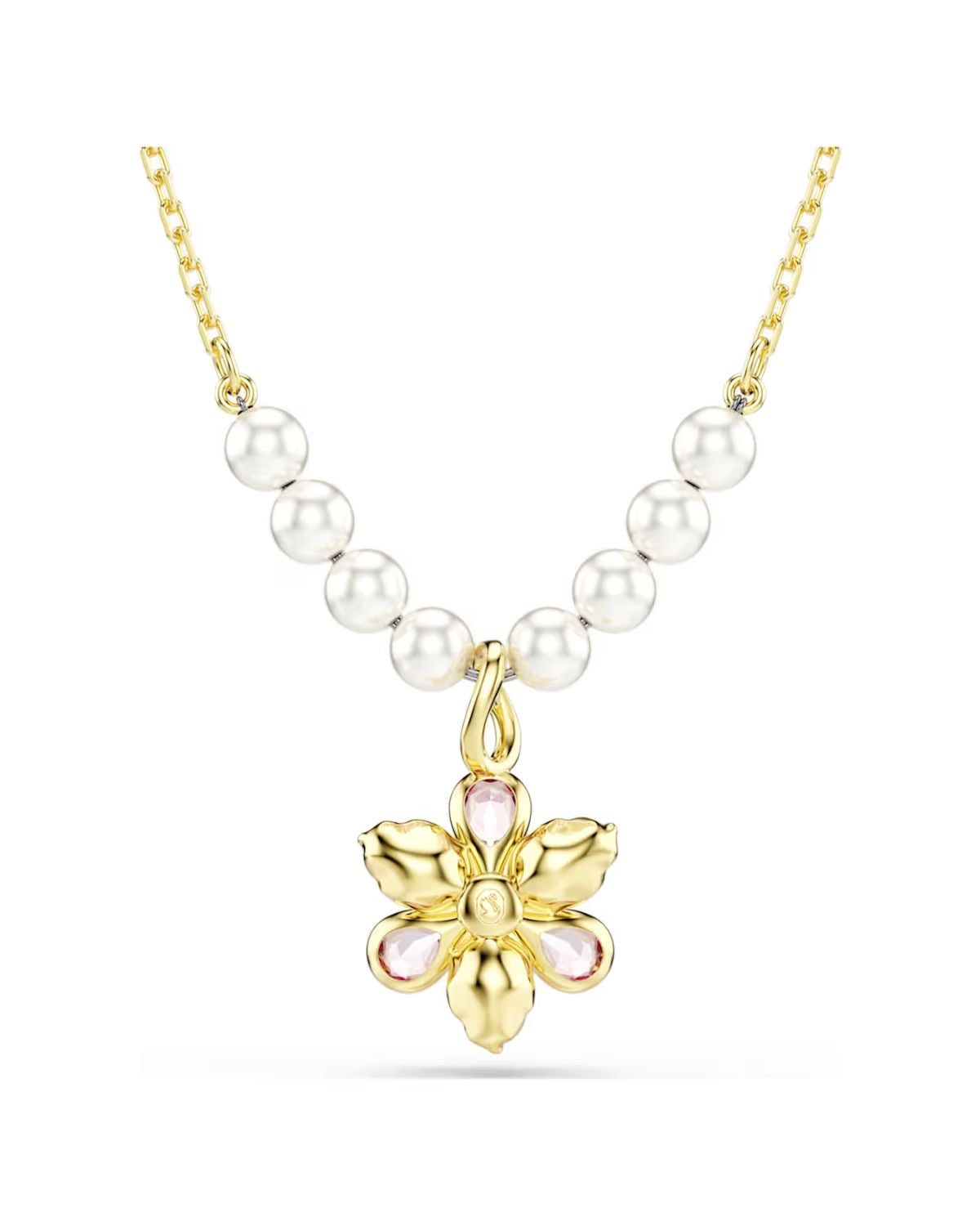 Idyllia pendant Crystal pearl, Mixed cuts, Flower, Multicoloured, 18k gold finish 5723140