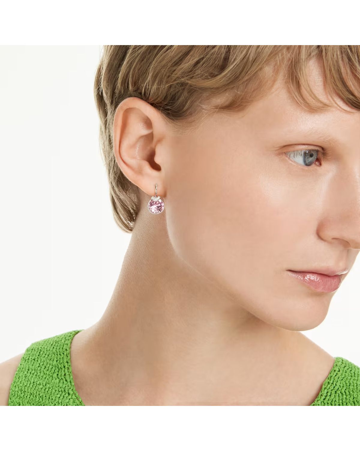 Bella V drop earrings Round cut, Pink, Rhodium plated 5734235
