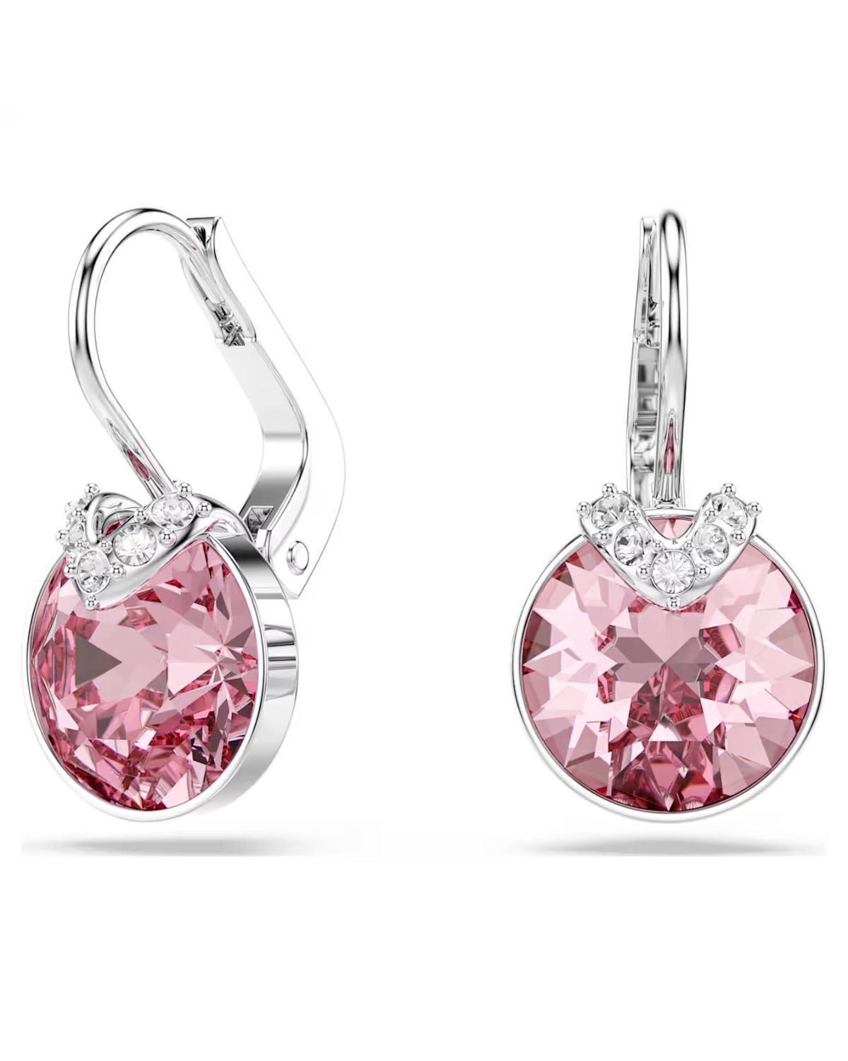 Bella V drop earrings Round cut, Pink, Rhodium plated 5734235