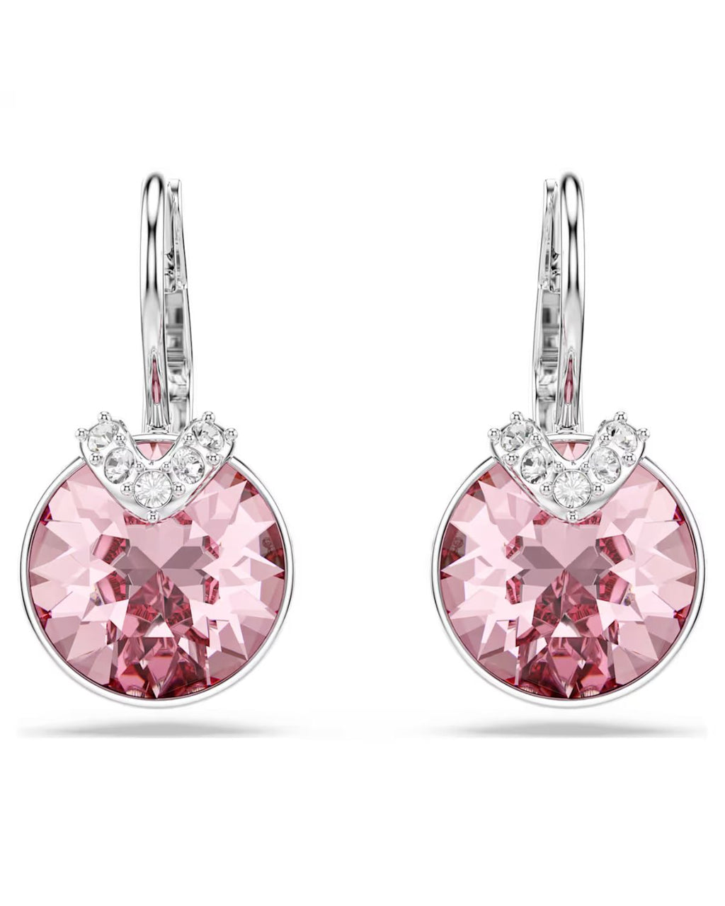 Bella V drop earrings Round cut, Pink, Rhodium plated 5734235
