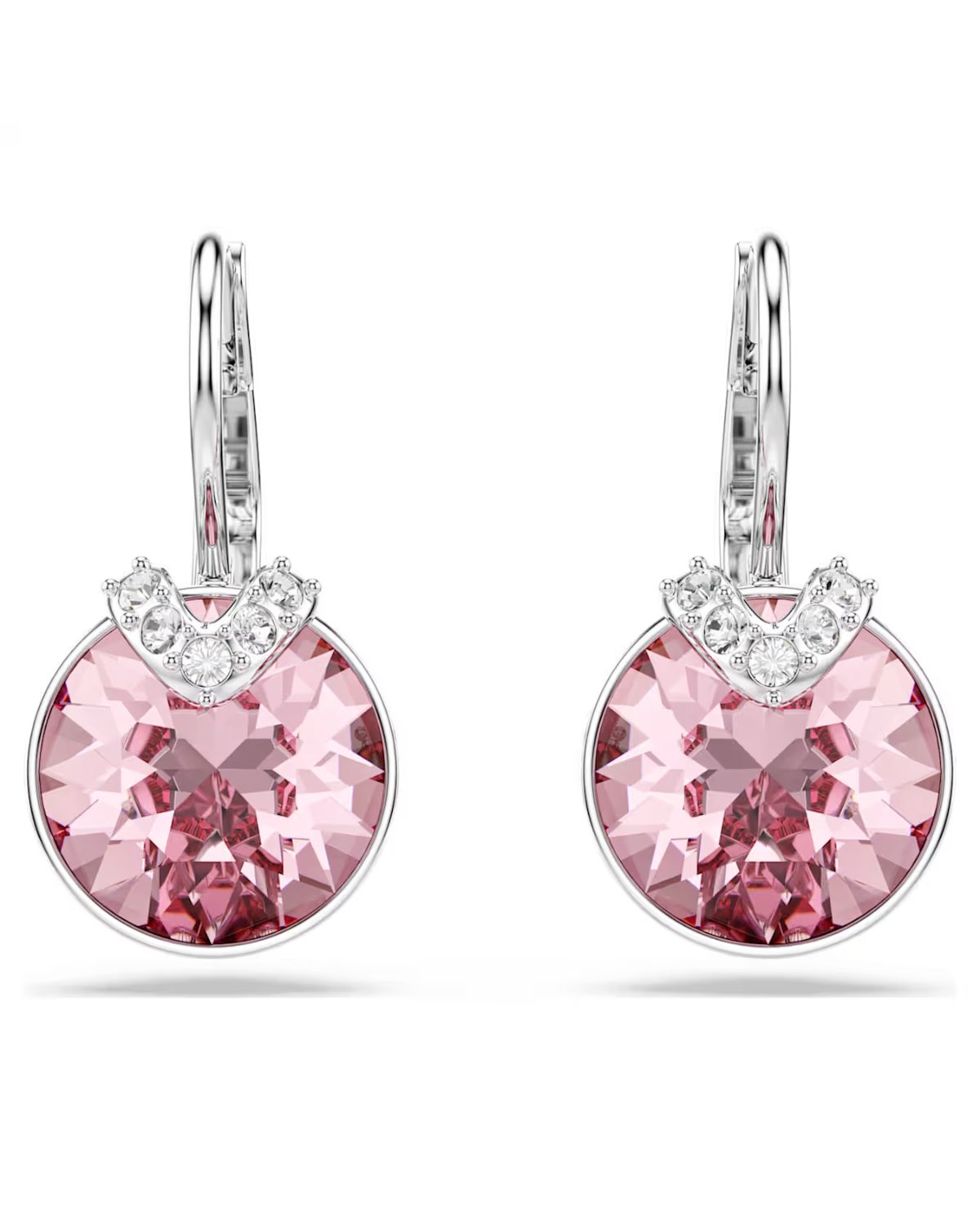 Bella V drop earrings Round cut, Pink, Rhodium plated 5734235