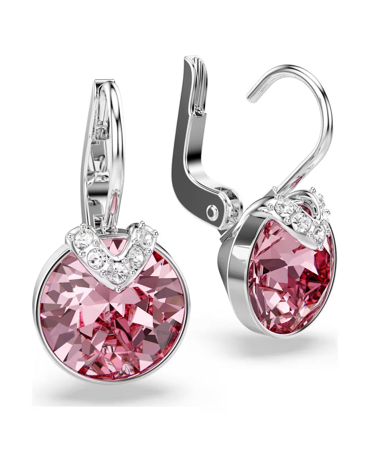 Bella V drop earrings Round cut, Pink, Rhodium plated 5734235