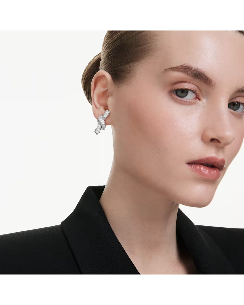 Matrix earrings Baguette cut, Knot, White, Rhodium plated 5727040