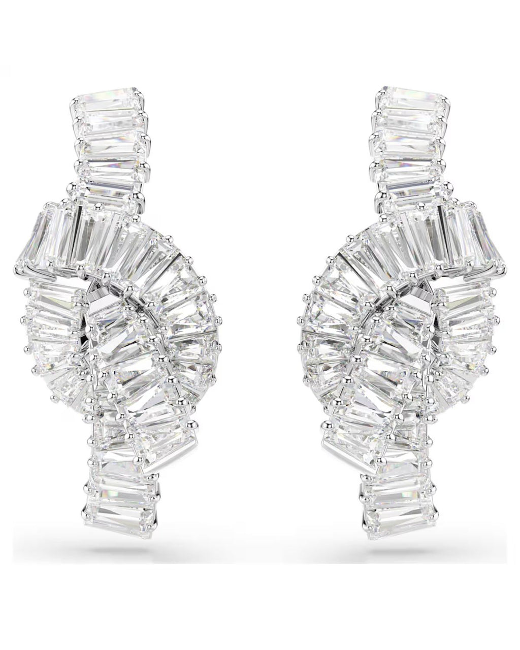 Matrix earrings Baguette cut, Knot, White, Rhodium plated 5727040
