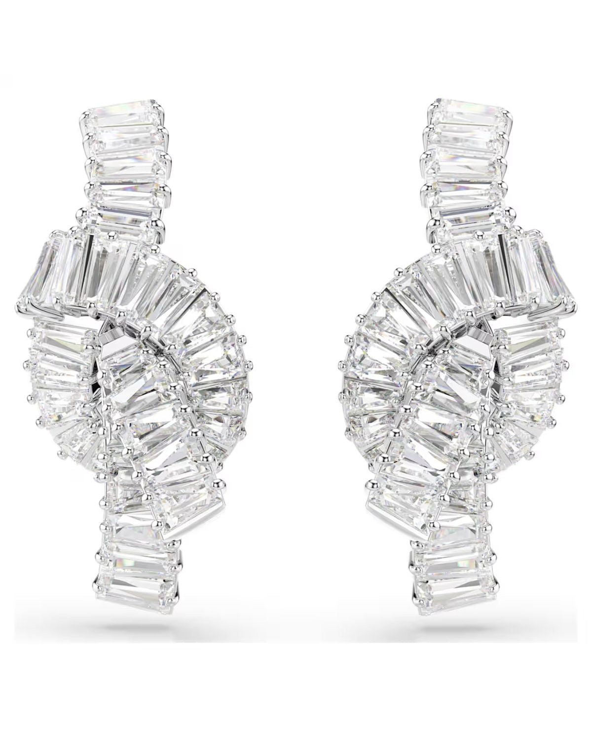 Matrix earrings Baguette cut, Knot, White, Rhodium plated 5727040