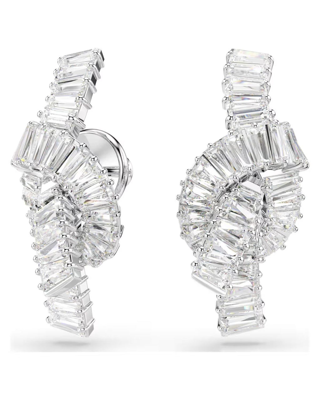 Matrix earrings Baguette cut, Knot, White, Rhodium plated 5727040