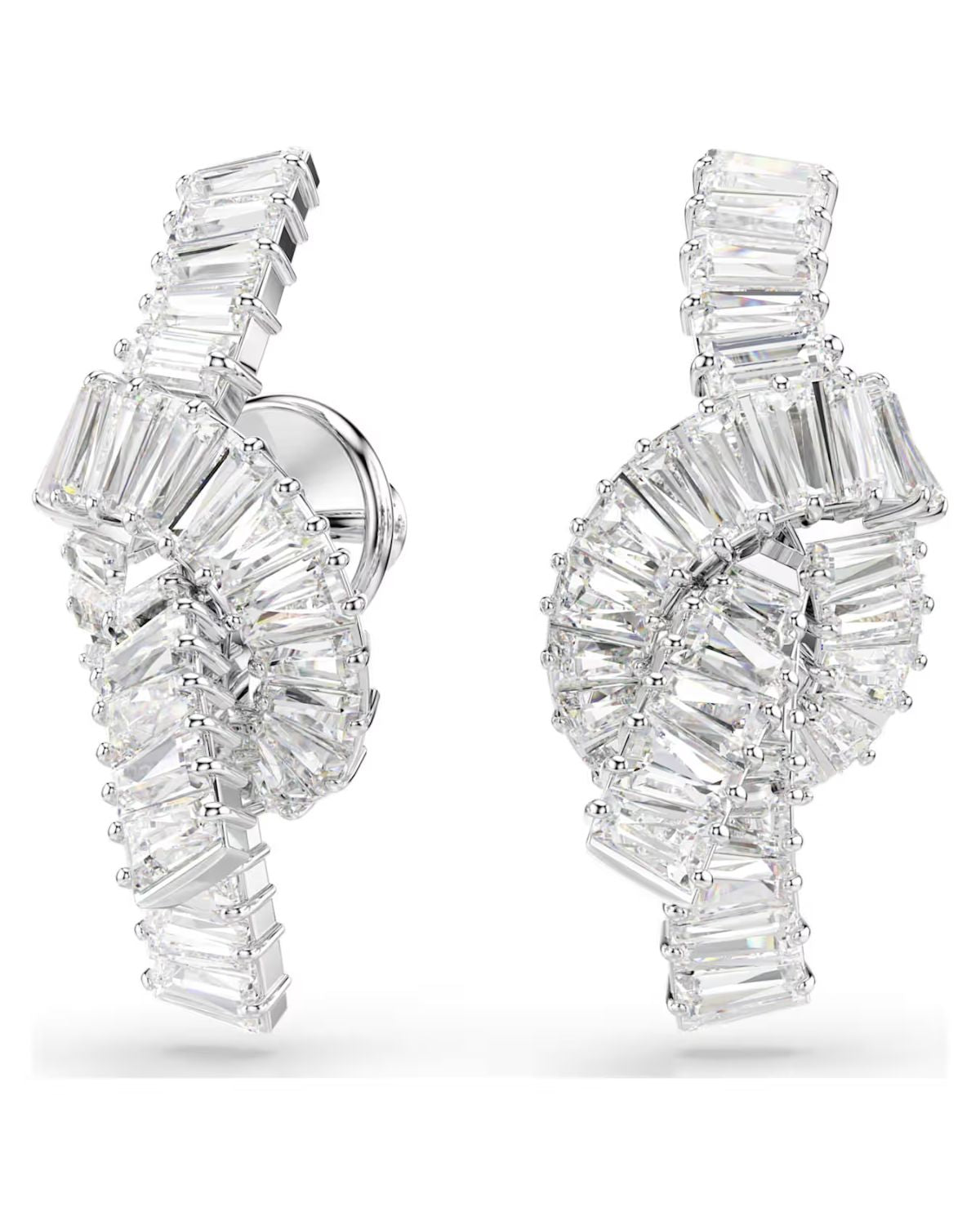 Matrix earrings Baguette cut, Knot, White, Rhodium plated 5727040