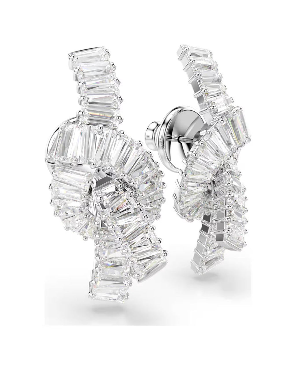 Matrix earrings Baguette cut, Knot, White, Rhodium plated 5727040