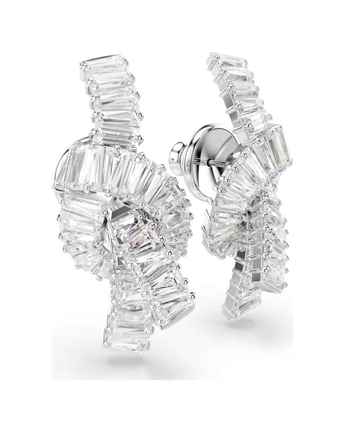 Matrix earrings Baguette cut, Knot, White, Rhodium plated 5727040