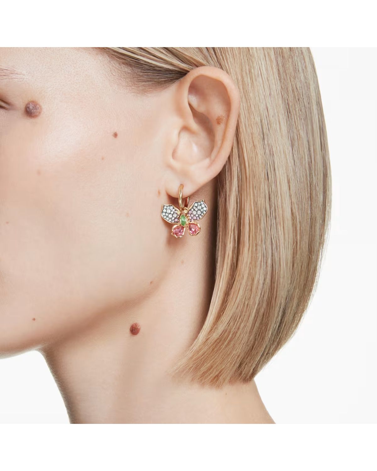 Idyllia drop earrings Mixed cuts, Pavé, Butterfly, Multicoloured, 18k gold finish 5709953